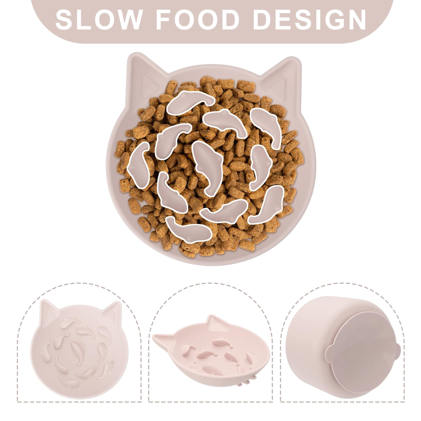 Silicone Cat Slow Feeder, Elevated Slow Feeder Bowl Tilt Design, Suitable for Dry and Wet Food, Adjustable Angle, Cat Food Puzzle with Suction Cup(Gray)