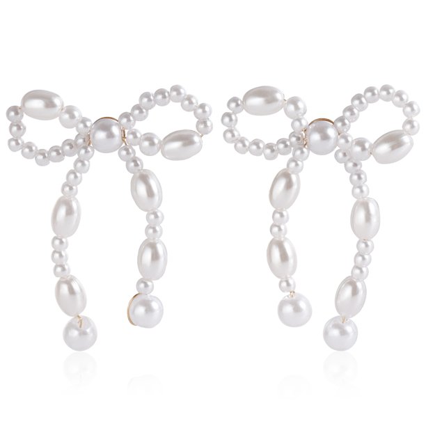 Pendientes de lazo de Navidad para mujer, pendientes de lazo de diamantes de imitación, pendientes de lazo de perlas de bola roja, pendientes de Navidad, regalos de Navidad para mujeres y niñas
