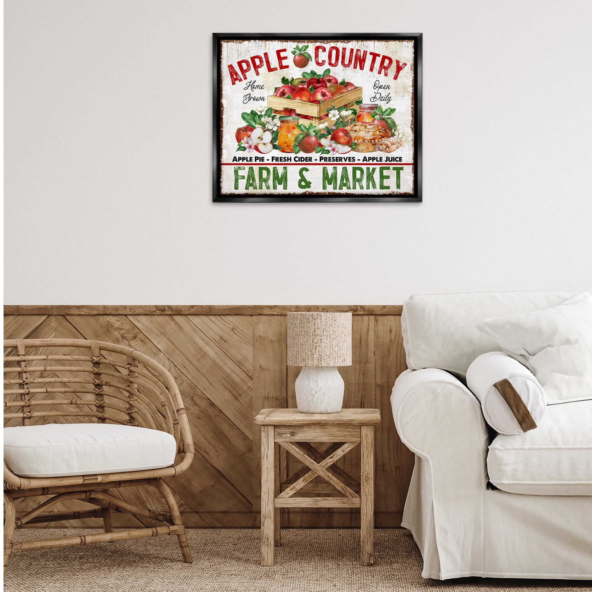 Stupell Industries Apple Country Market Holiday Painting Black Floater Framed Canvas Art Prints Wall Art, 31 x 25