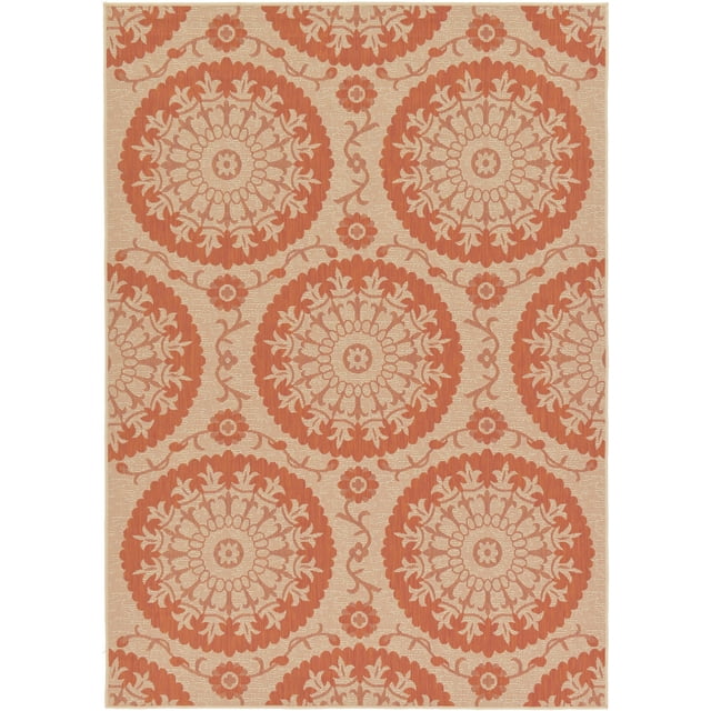 Unique Loom Botanical Collection Floral Abstract Transitional Indoor and Outdoor Flatweave Area Rug, 7 x 10 Feet, Terracotta/Beige