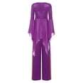 thumbnail image 2 of iiniim Liturgical Dancewear for Women Flared Sleeve Sequin Praise Dance Tunic with Wide Leg Pants Purple S, 2 of 7