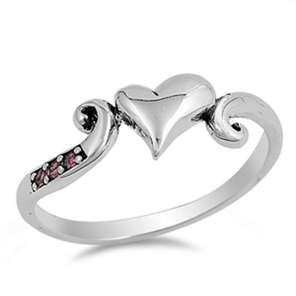 Heart Swirl Simulated Ruby Love Promise Ring .925 Sterling Silver Band Red CZ Female Size 9
