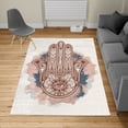 thumbnail image 1 of Ethnic Turkish Area Rug, Folkloric Motif Creative Art Cultures on a Watercolor Splash Print, Soft Carpet for Living Room Decor with Distressed Look, 4' X 5.7', Brown White, by Ambesonne, 1 of 3