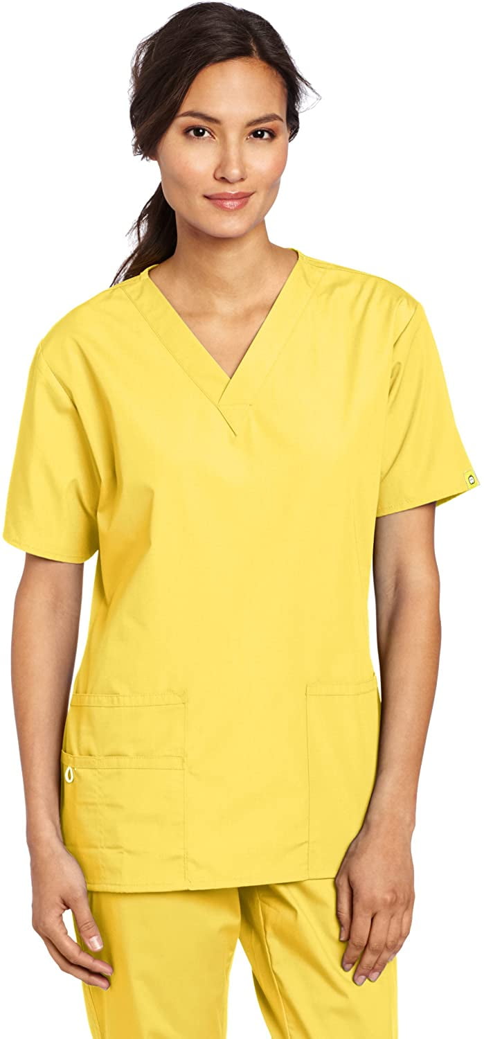 WonderWink Women's Scrubs Bravo 5 Pocket VNeck Top, Yellow, Large