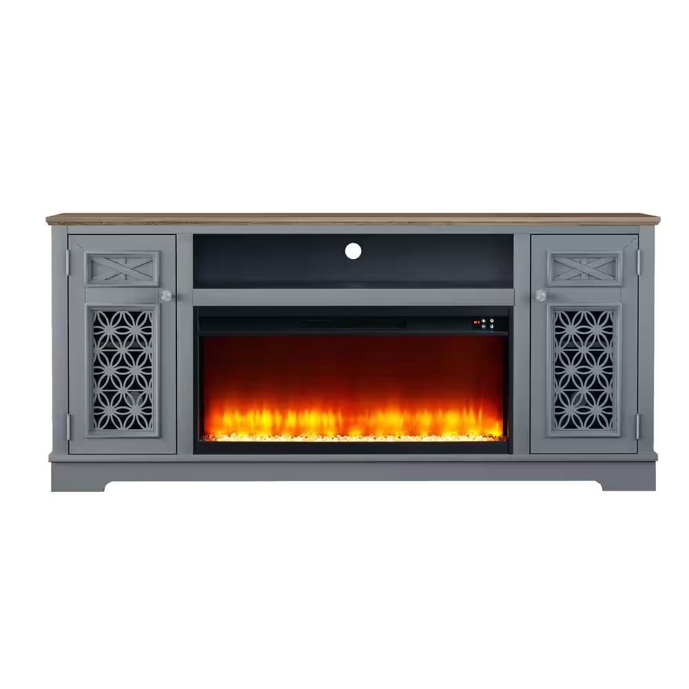 Joy River 70" TV Stand with 36" Electric Fireplace-Grey