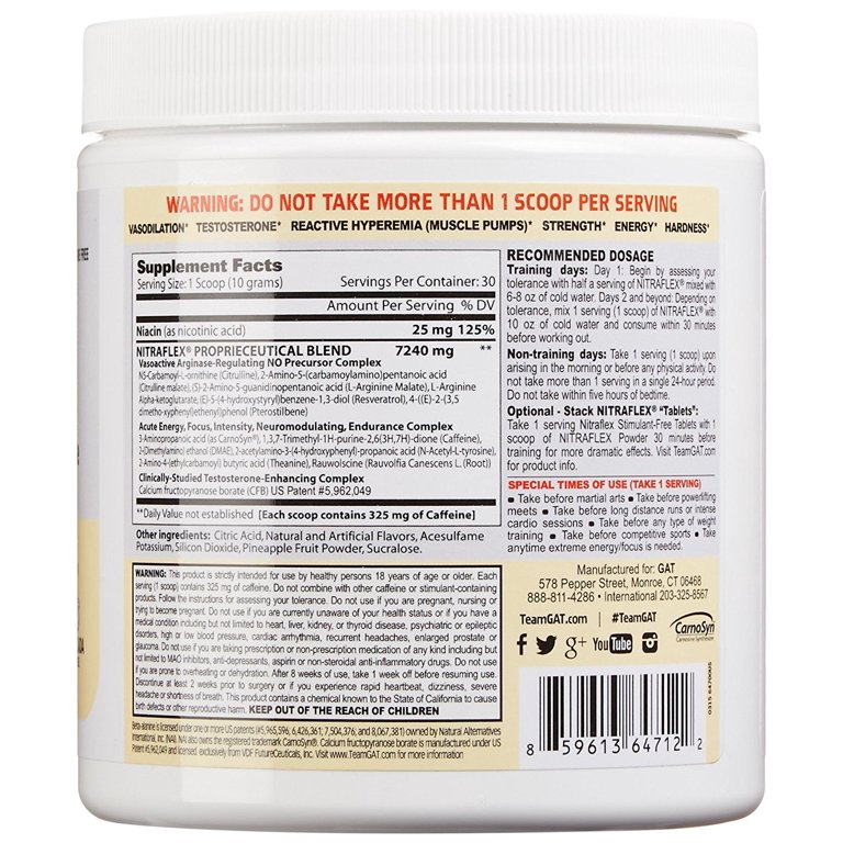 GAT Sport Nitraflex Advanced Pre-Workout Powder, Increases Blood