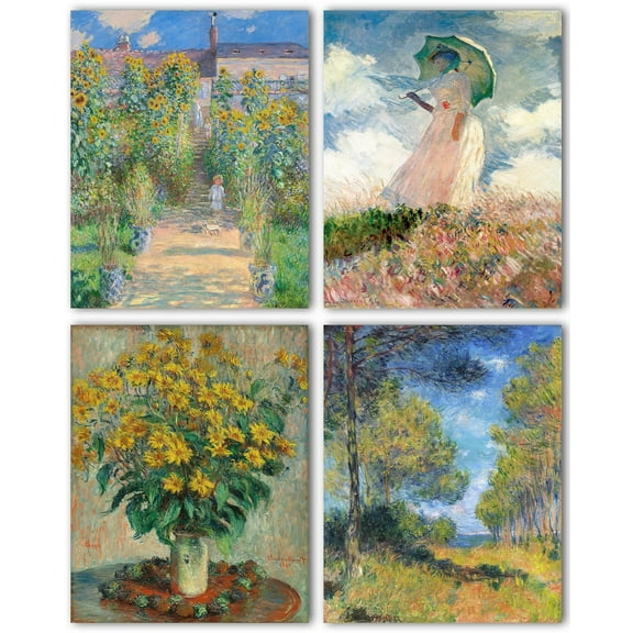 Claude Monet Set Of 4 Fine Art Paintings Famous Artwork Wall Art Bedroom - Impressionist Art Posters Claude Monet Aesthetic Posters Wall Prints For Dining Room Wall Decor Living Room Wall Posters
