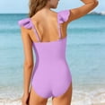 thumbnail image 6 of ITSAME One-Piece Swimwear for Girls, Quick-Dry Waist-Cinched Ruffled Shoulder Strap Summer Beach Swimsuit Purple 14-15T, 6 of 7
