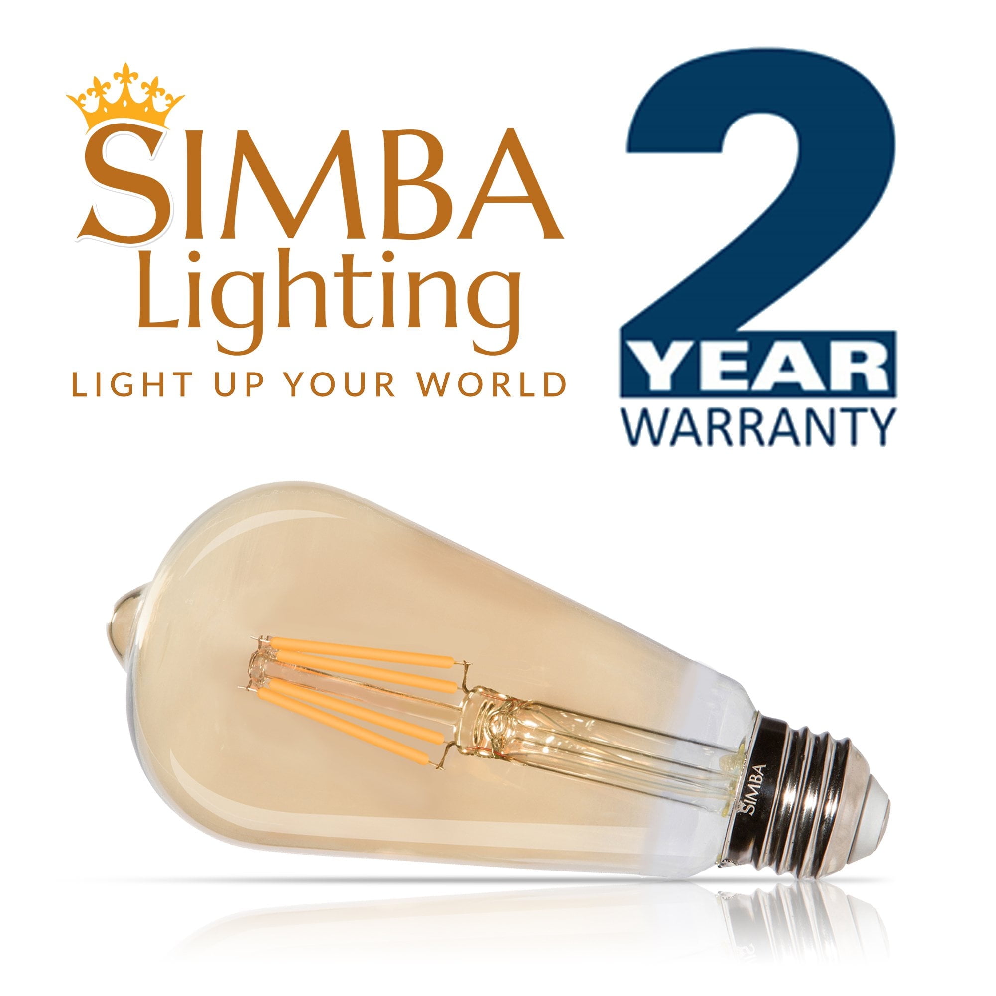 Simba Lighting LED Edison ST21 6W 60W Equivalent Light Bulbs 120V Dimmable E26 Base 2200K Warm Amber 6-Pack