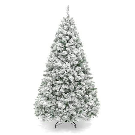 Best Choice Products 6ft Snow Flocked Hinged Artificial Christmas Pine Tree Holiday Decor with Metal Stand, (Best Pear Trees For Deer)
