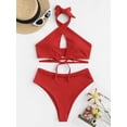thumbnail image 3 of ZAFUL Women Swimsuit Halter Ribbed High Waisted Tankini Swimwear Red L, 3 of 6