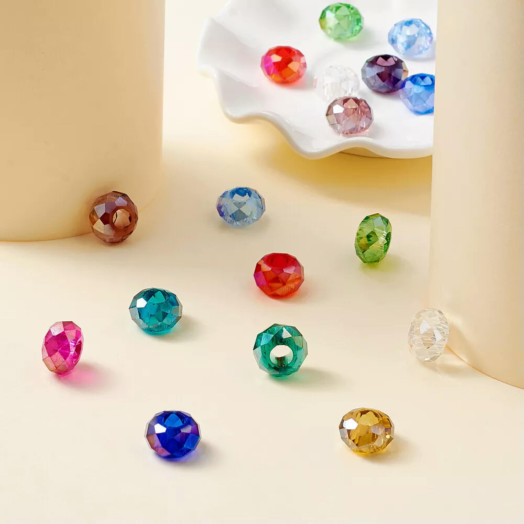 EOEMY 100Pc Rondelle Glass European Large Hole Beads Faceted Loose Spacer Craft 14X8mm