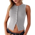 thumbnail image 3 of Bxsruta Women's Ribbed Knit Sleeveless Button Down Cropped Tank Top Casual Fitted Crew Neck Blouse, 3 of 8