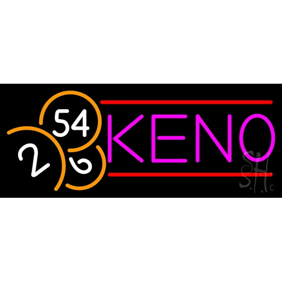 Keno With Ball 1 LED Neon Sign 10 x 24 - inches, Black Square Cut Acrylic Backing, with Dimmer - Bright and Premium built indoor LED Neon Sign for wall dcor, arcarde, and storefront.