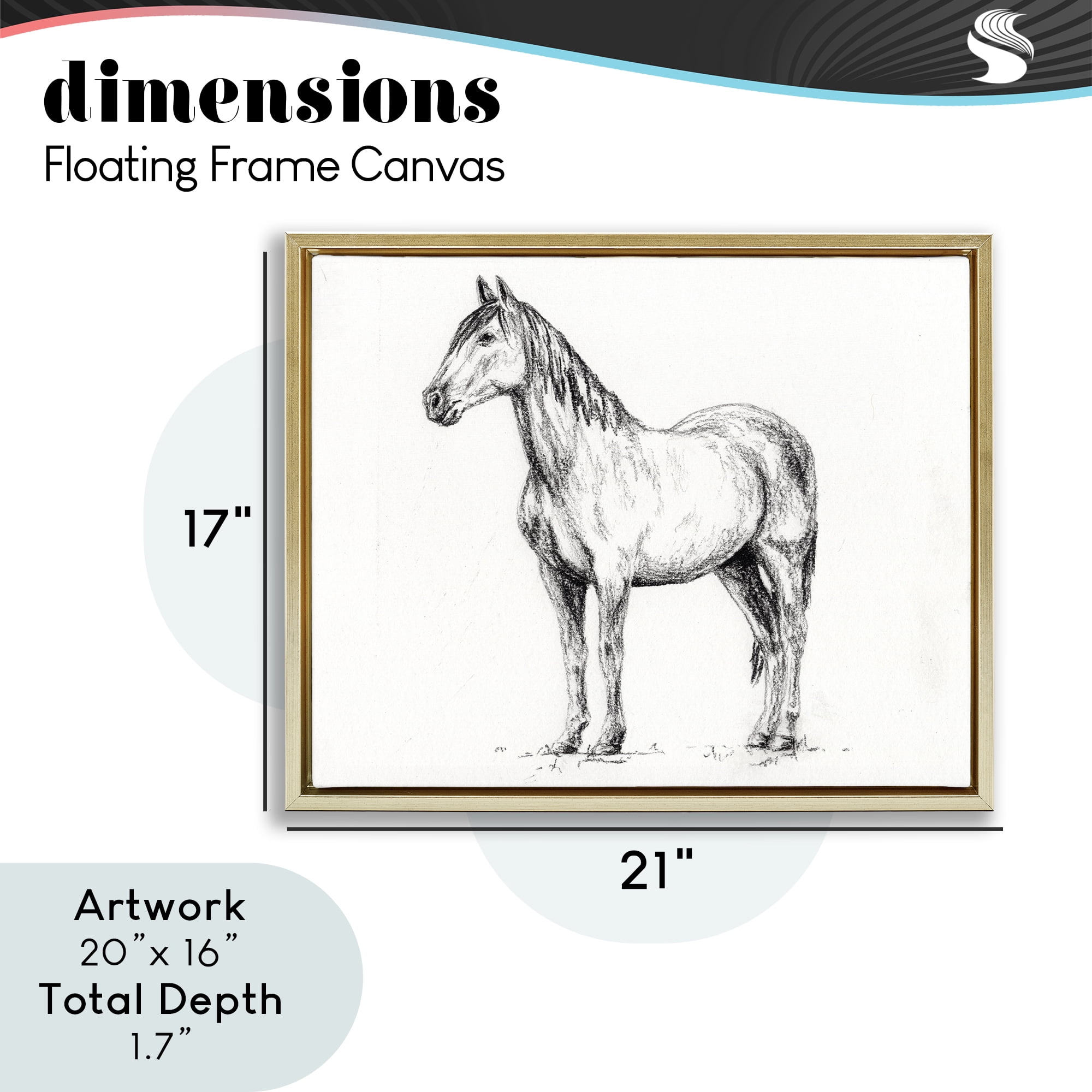 Stupell Industries Horse In Charcoal Gold Framed Floater Canvas Wall Art, design by Leah Noel Art