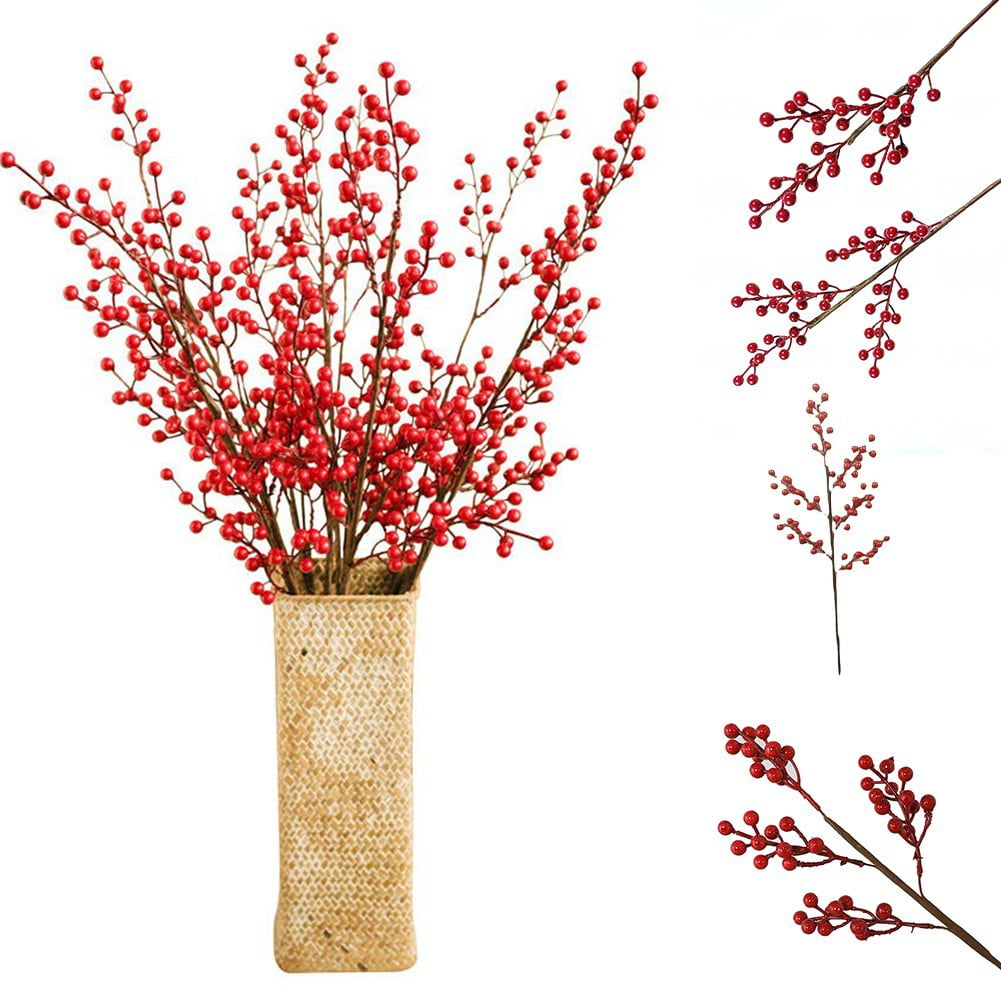 Xmarks 18 Artificial Red Berry Stems, 1 Piece Christmas Red Berries Holly  Berry Branches for Christmas Tree Holiday Decor DIY Craft 