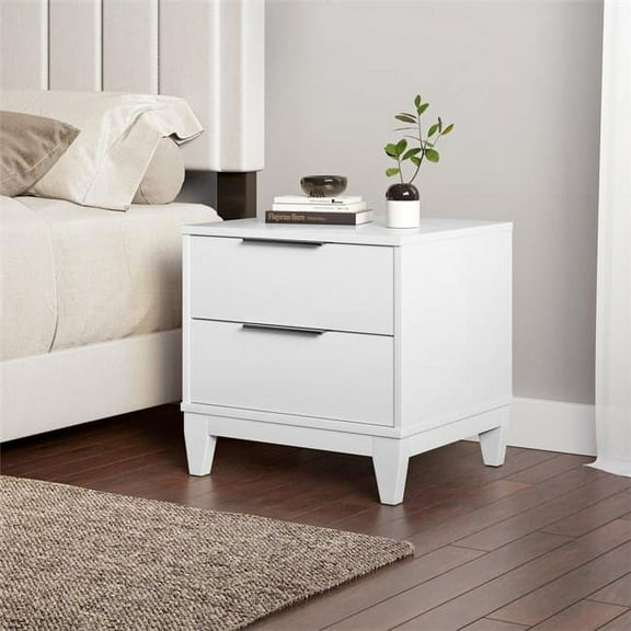 Skyline Decor Modern Double Drawer Nightstand, White