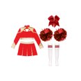 thumbnail image 4 of iiniim 5 Pcs Costume d'Uniforme de Cheerleading pour Filles Haut Court à Manches Longues Jupe Tenue Chic avec Accessoires Rouge 8, 4 of 5