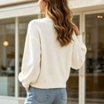 thumbnail image 4 of COMVALUE Women's Long Sleeve Open Front Knit Cropped Cardigan Sweaters Casual Drop Shoulder Short Shrugs Sweater Coats (White, M), 4 of 5
