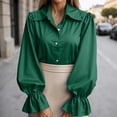 thumbnail image 2 of Tiweut Button Down Shirts for Women Elegant Satin Silk Long Puff Sleeve Lapel Solid Color Ladies Tops, 2 of 5