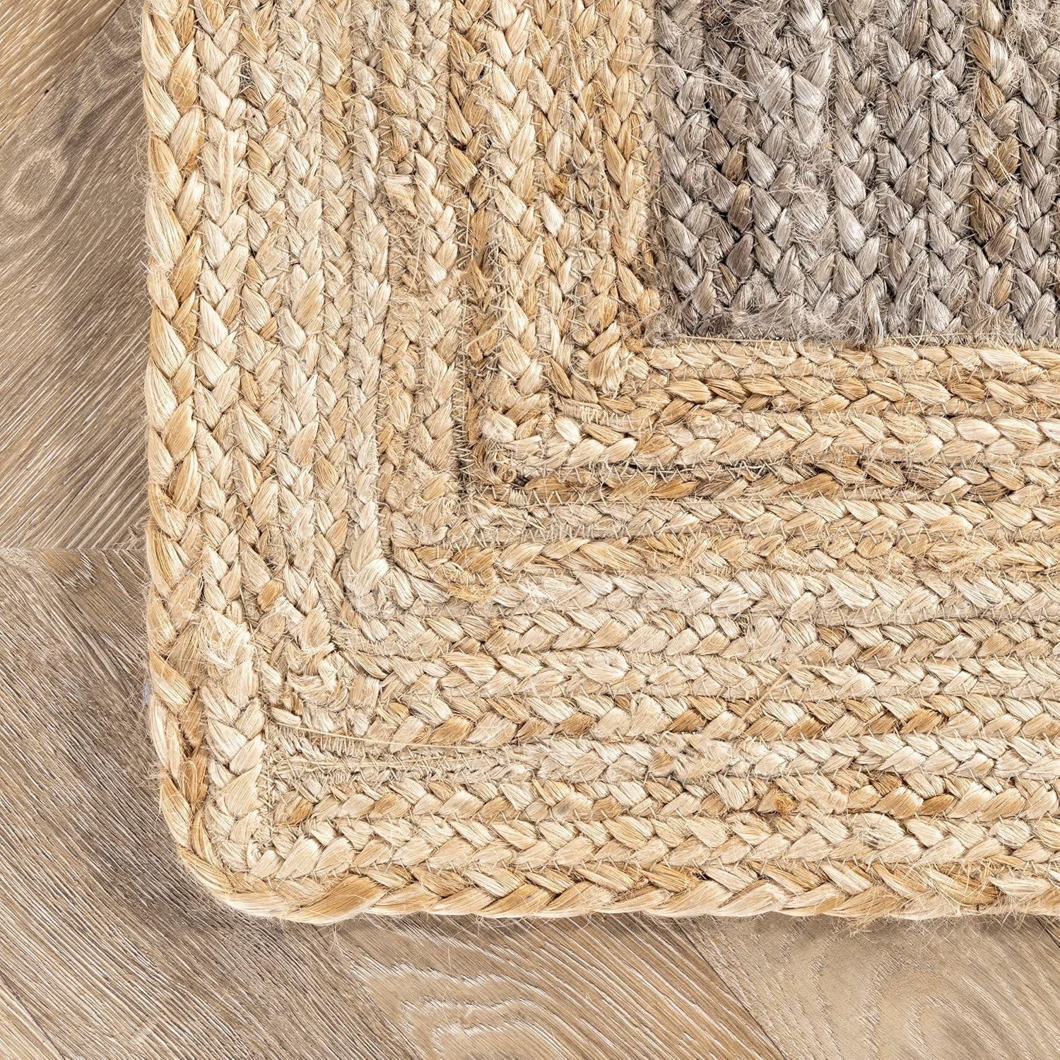 Indian Handmade Braided Inner Gray Jute with Natural Jute Border Design Area Rug 4 x 4 Feet Round (122 cm x 122 cm), Home Decor Rugs