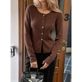 thumbnail image 5 of Women Fall Cardigan Sweaters Long Sleeve Button Up Ribbed Knit Tops Brown S, 5 of 7