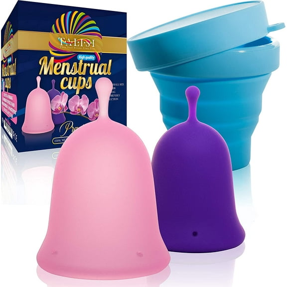 Talisi Reusable Menstrual Cup with Collapsible Silicone Foldable Sterilizing Cup Set of 3 Large Small Sizes Silicone Soft Cups with Sterilizer Feminine Hygiene Period Cup Tampon and Pad Alternative
