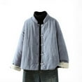 thumbnail image 2 of Pounoo Winter Coats for Women Chinese Style Buckle Linen Cotton Padded Coat Soild Color Stand Collar Long Sleeve Warm Wadded Jacket Gift, 2 of 9
