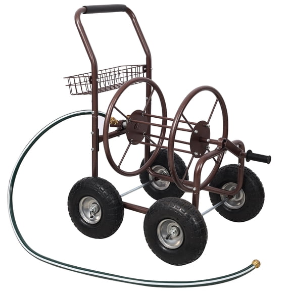 Folding Garden Carts Expressions Metal Hose Reel Cart with Wheels - Heavy Duty Hose Caddie - 250 Ft Hose Capacity,Outdoor Garden Carts