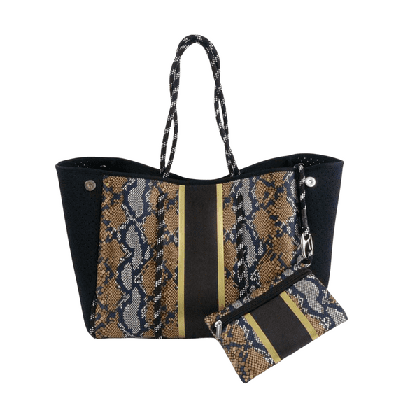 The Aniella Neoprene Tote - Black & Gold Snakeskin