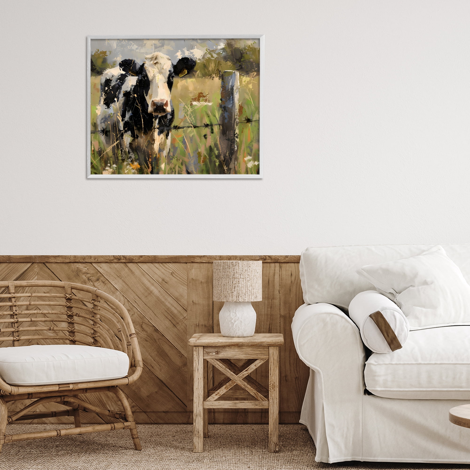 Stupell Industries Cow in Summer Pasture White Framed Giclee Art, design by Creative Studio
