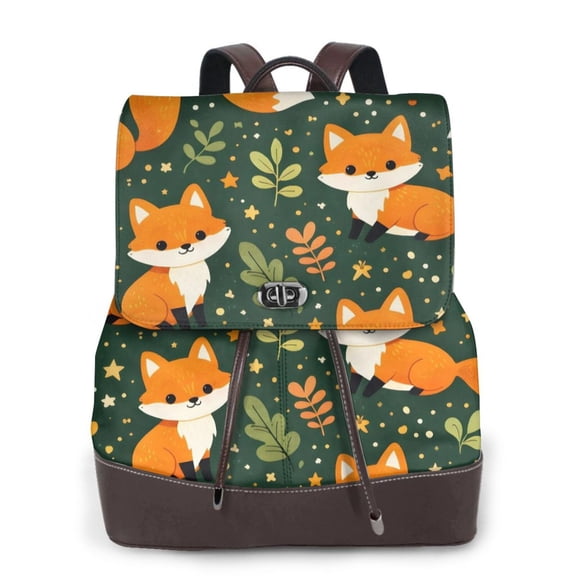 Cute Forest Animal Fox Women's Leather Backpack All-Over Print Bag for Work and Travel