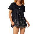 thumbnail image 1 of Sunloudy - Camiseta larga con cuello henley para mujer, camisetas de manga corta con estampado de flores, rayas, llamas y oro Sunloudy  S M L XL XXL, 1 of 8