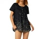 thumbnail image 1 of Sunloudy - Camiseta larga con cuello henley para mujer, camisetas de manga corta con estampado de flores, rayas, llamas y oro Sunloudy  S M L XL XXL, 1 of 8