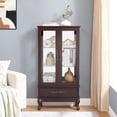 thumbnail image 2 of Jopath Display Cabinet with Glass Doors, Curio Glass Wine Cabinet with Adjustable Glass Shelves and Drawer Cabinet Sideboard With Bulb Included for Home Decor and Organization Dark Cherry, 2 of 9