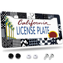 1 Pcs Black and White License Plate Frame, License Plate Cover for Car Decorative Parts, Aluminum License Plate Bracket Holder Rust-Proof Weather-Proof for US Standard Car