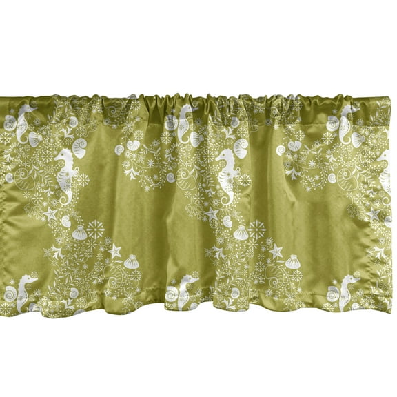 Ambesonne Sea Shells Window Valance, Swirls with Seahorse, 54" X 18", Yellow Green White