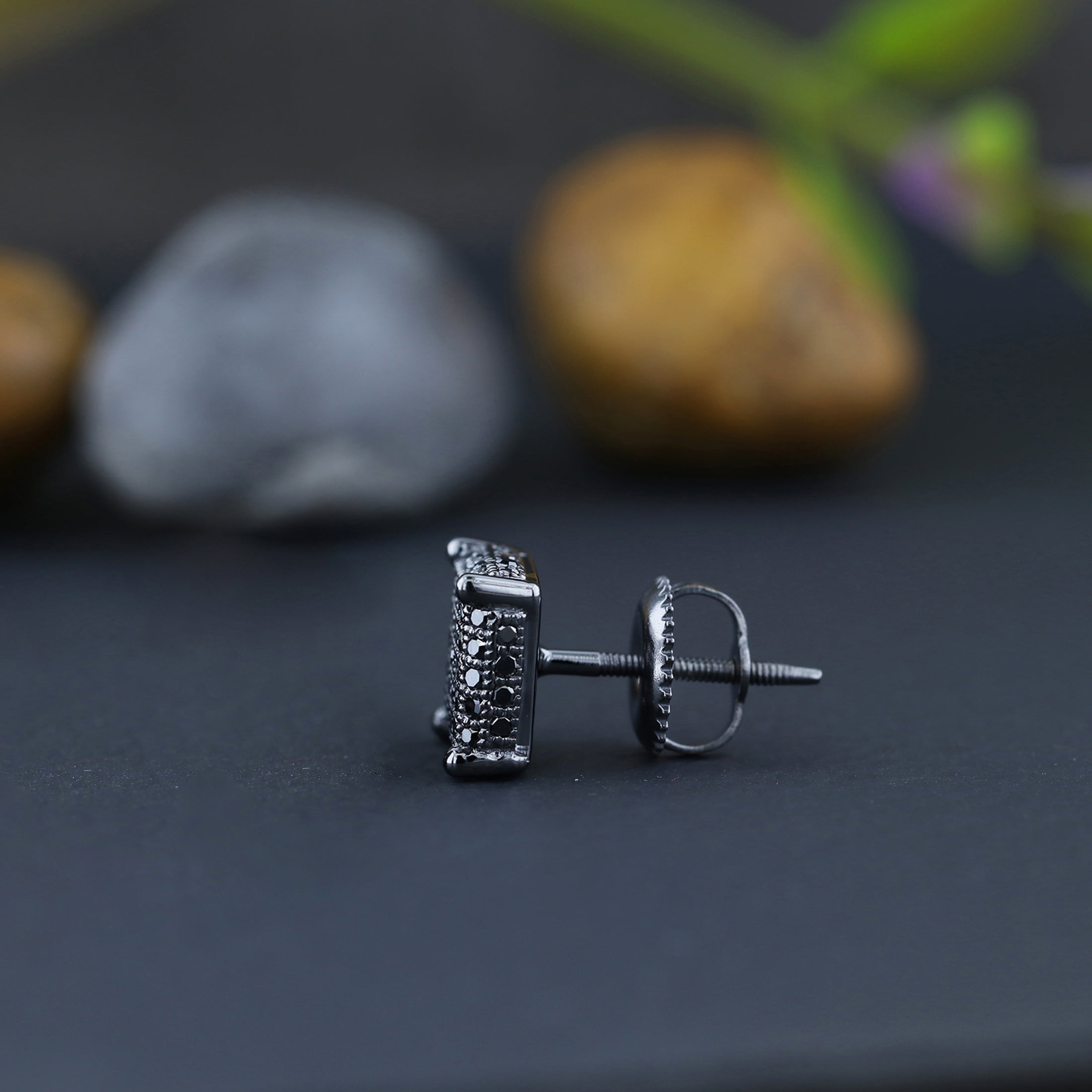 Dazzlingrock Collection Round Black Diamond Ice Cube Hip Hop Pushback Stud Earring for Men (1Pc Only, 0.25 ctw, Color Black, Clarity Opaque) in Black Plated Sterling Silver