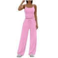 thumbnail image 3 of Lounge Sets for Women Adjustable Strap Backless Tops and Elastic High Waist Straight Leg Pants 2 Piece Gym Workout Sets Loungewear, 3 of 8