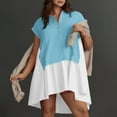 thumbnail image 6 of Lovskoo 2024 Womens Summer Sweatshirt Dresses Roll Up Short Sleeve V Neck Button Lapel Casual Oversized Patchwork Mini Dress Light Blue XL, 6 of 8