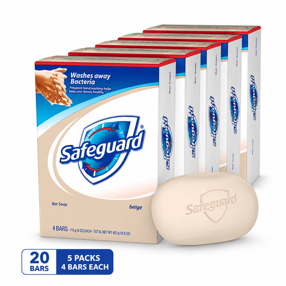 Safeguard Beige Bar Soap , 4 Oz. Antibacterical Deodorant, 4 Count - Pack of 5
