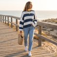 thumbnail image 5 of Womens Long Sleeve Oversized Striped Crew Neck Loose Fit Knitted Sweaters, S, 5 of 7