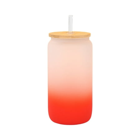 

Frosted sublimated glass Mason jar 550ml wide mouth flat bottom cup with lid and sippy cup for hot and cold beverages 3.1*6.1in