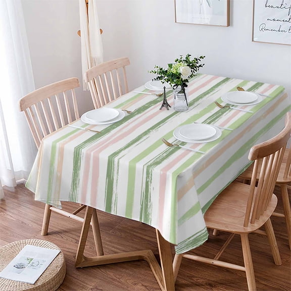 Green Pink Stripes Tablecloth Rectangle Table Cloth 52x70 , Waterproof Tablecloth Outdoor Table Cloth, Gradient Geometric Smear Art Paint Washable Table Cover for Kitchen Dining Party
