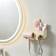 thumbnail image 5 of No-Drill Hair Dryer Wall Mount with Storage Bucket, Wood and Metal Bathroom Organizer for Dryer and Combs, Space-Saving Vanity Shelf in Natural Wood Style, 5 of 7