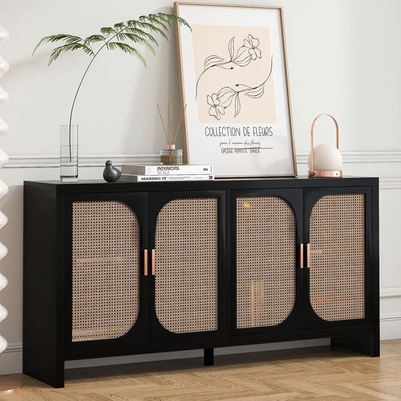 IQCNGVX Rattan Buffet Sideboard Kitchen Console Table with Doors Storage Credenza Accent Cabinet for Living Room Kitchen Dining