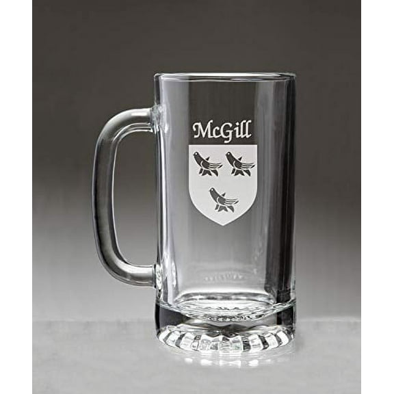 McGill Irish Coat of Arms Glass Beer Mug (Sand Etched)