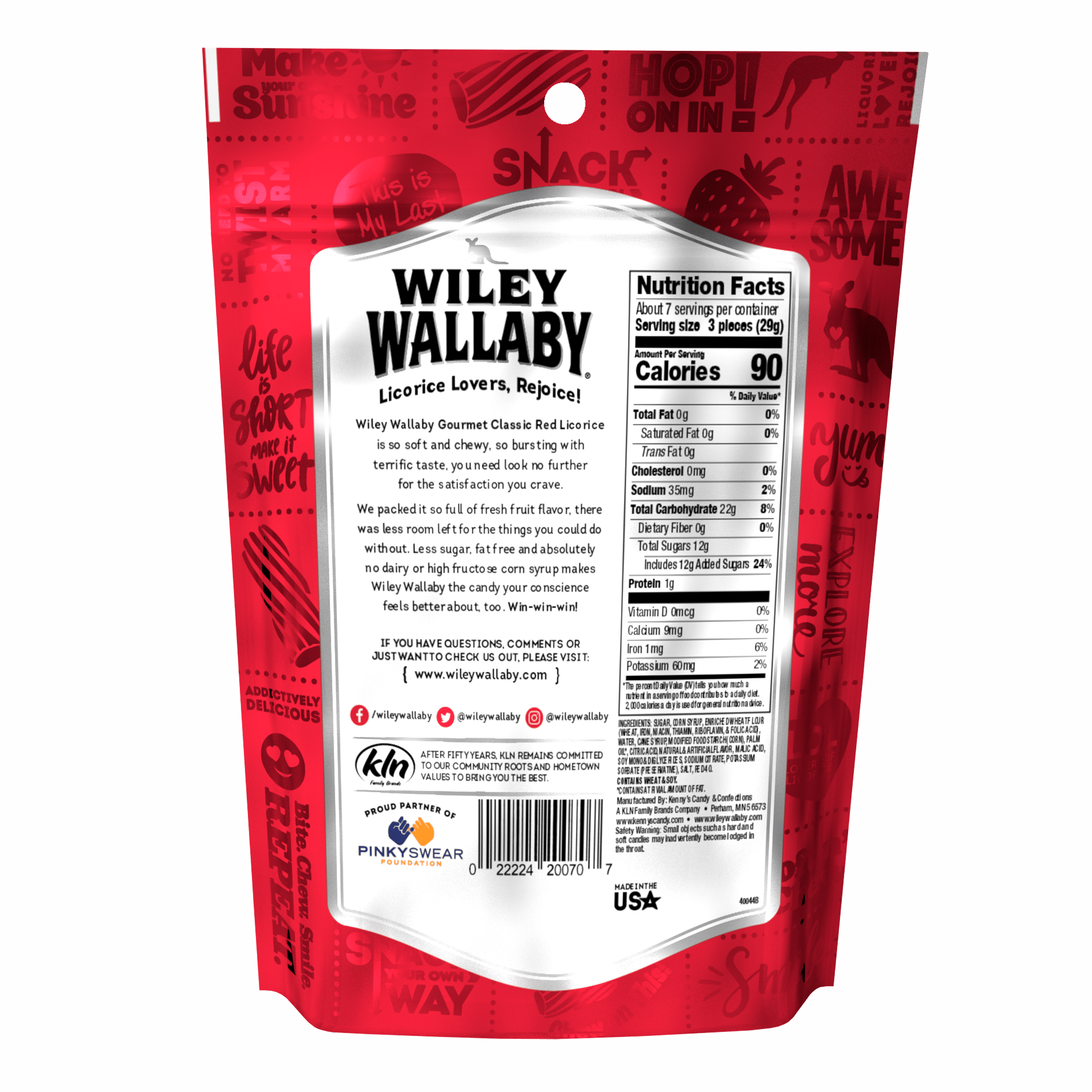 (6 pack) Wiley Wallaby Classic Red Licorice Candy, 7.05 oz. Resealable Bag