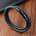 thumbnail image 2 of Black Blue Braided Leather Bracelet - Mens Genuine Leather Bracelets Woven with Leather Cord Rope & Steel Wire - Durable Stainless Steel Spring Clasp, 2 of 6