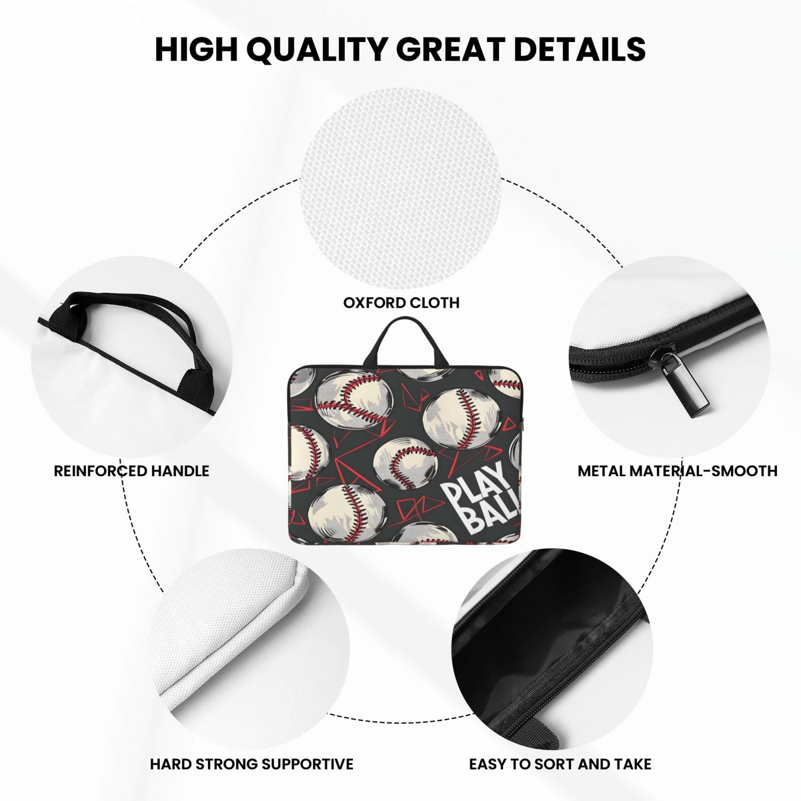 Laptop Sleeve Bag For Women Men 14inch Waterproof Durable Protective Computer Carrying Cover Handle Laptop Case Bag Baseball Theme Urban Street Sport Style (3)